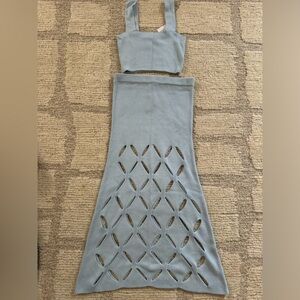 Baby blue  knit skirt set